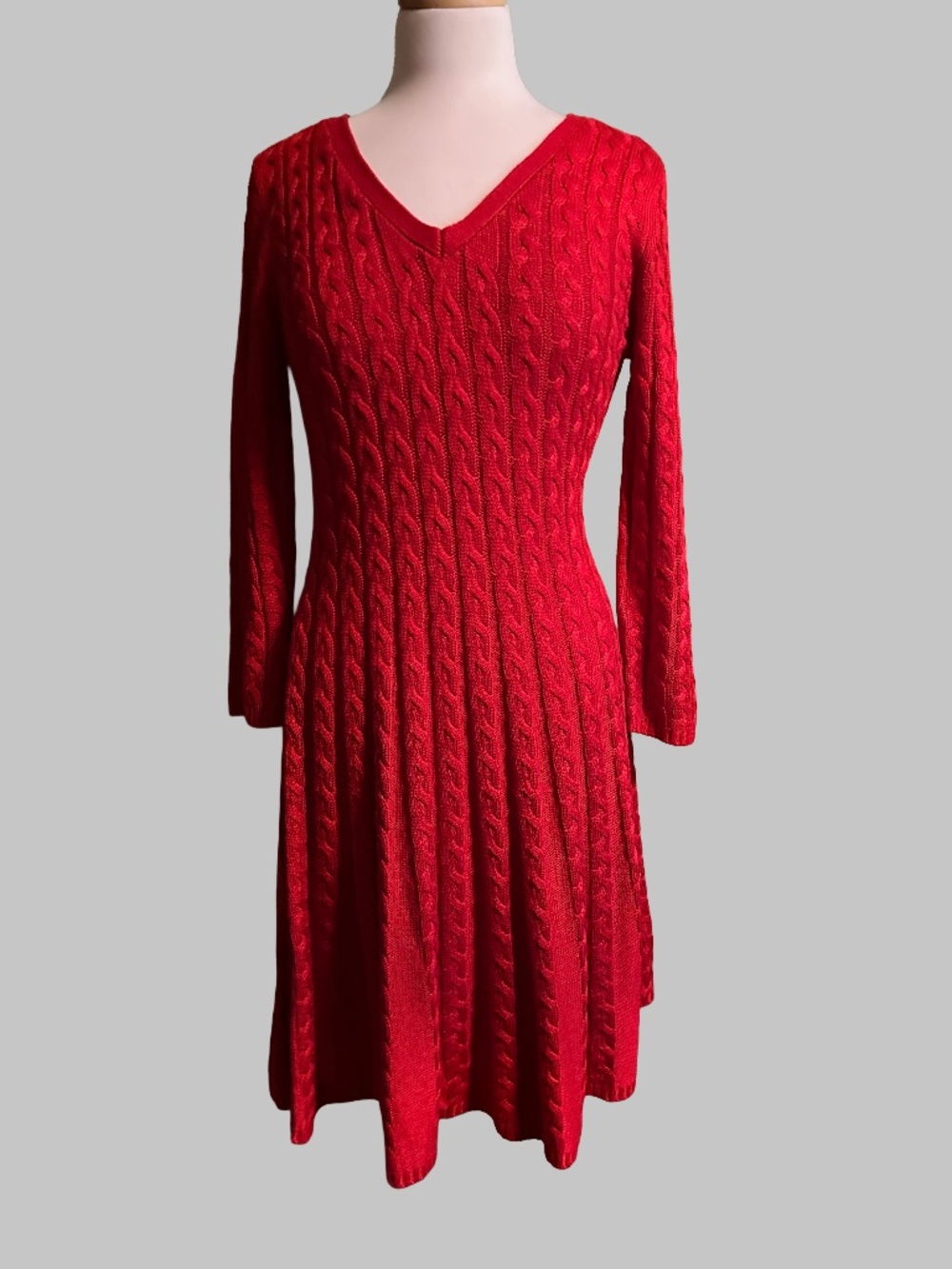 Jessica Howard Red Cable Knit V-Neck Sweater Dress Size Medium M